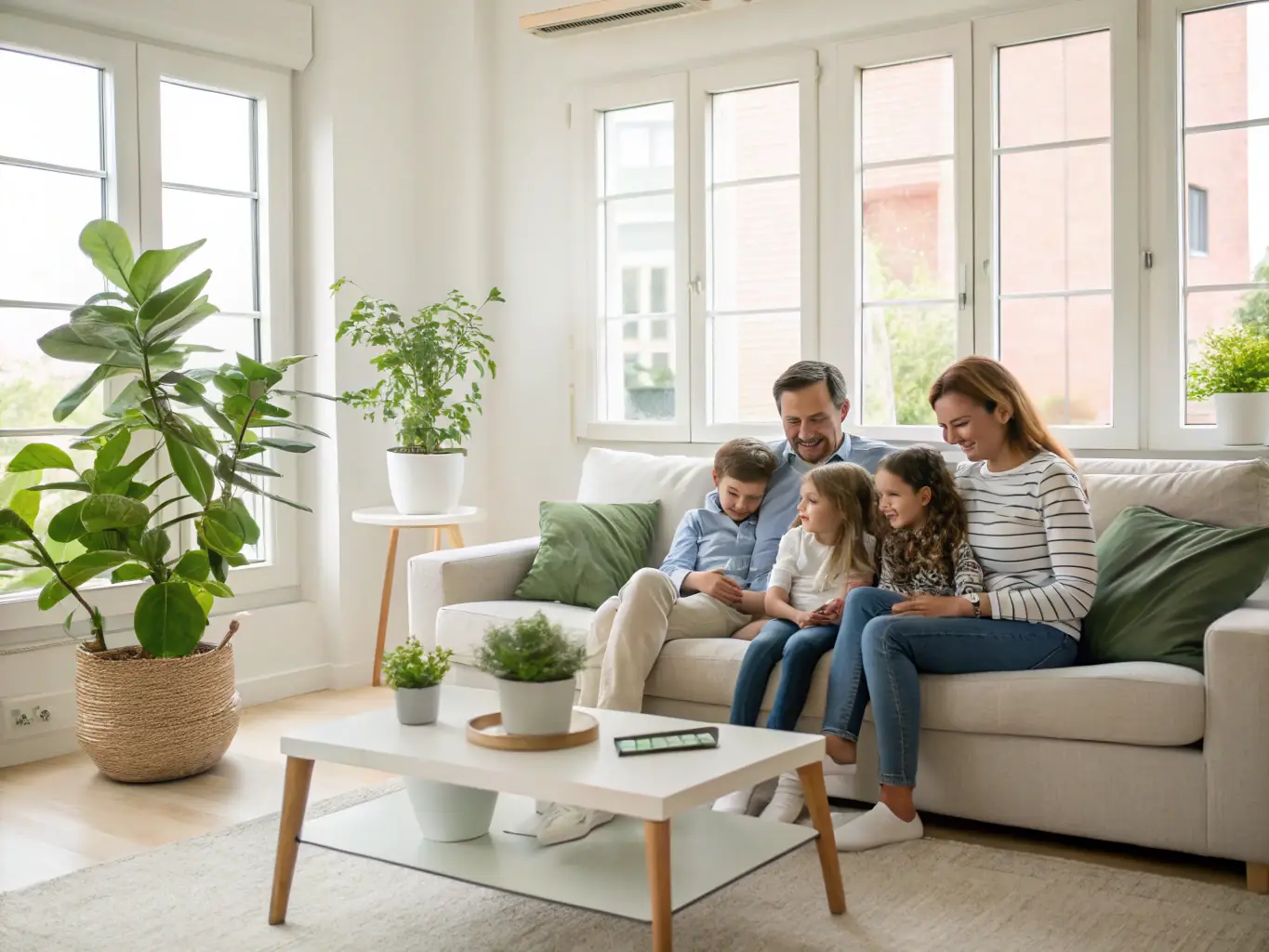 A family enjoying a comfortable and evenly heated/cooled home, thanks to a mini-split system.