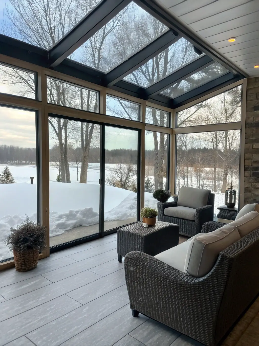 A sunroom with a mini-split unit maintaining a comfortable temperature, allowing year-round enjoyment of the space.