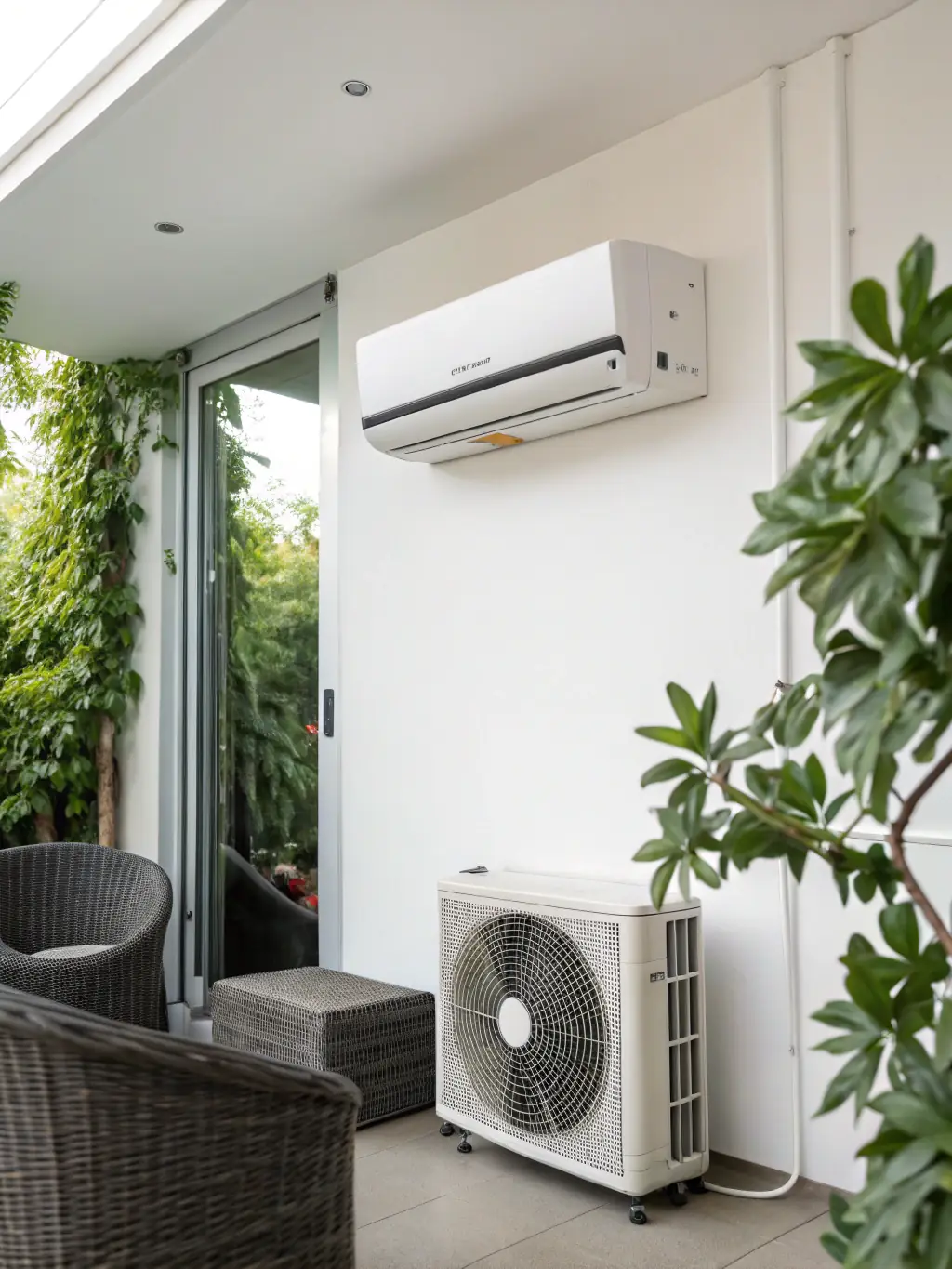 A split screen showing a traditional HVAC system versus a modern mini-split system, highlighting the energy efficiency and space-saving benefits of mini-splits.